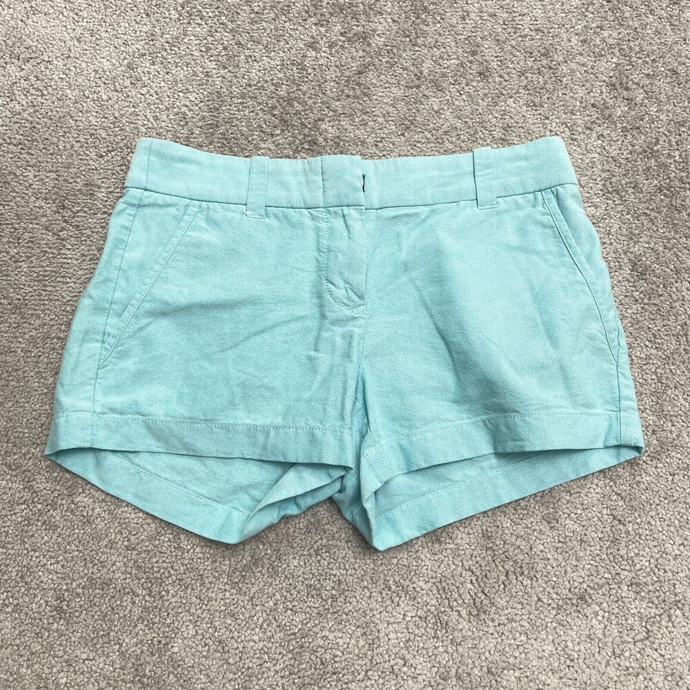 J.Crew Oxford Bermuda Shorts Women 00 Blue Mid Rise Cotton Pockets Casual 28x2.5
